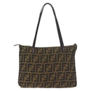 FENDI Zucca Canvas Tote Bag Black Brown Auth 188232-2