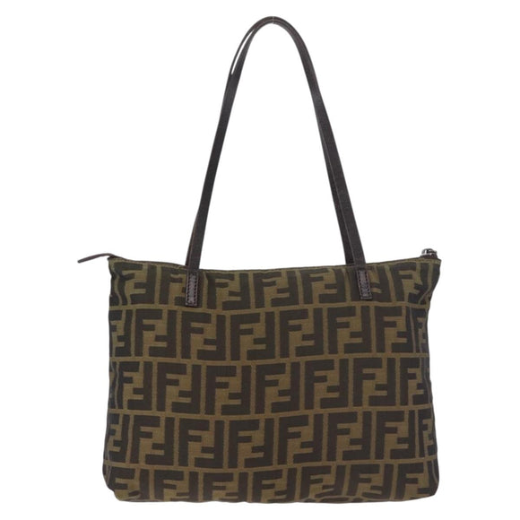 FENDI Zucca Canvas Tote Bag Black Brown Auth 188232