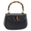 GUCCI Bamboo Hand Bag Leather 2way Black Gold 000 2046 0188 Auth 188235V-1
