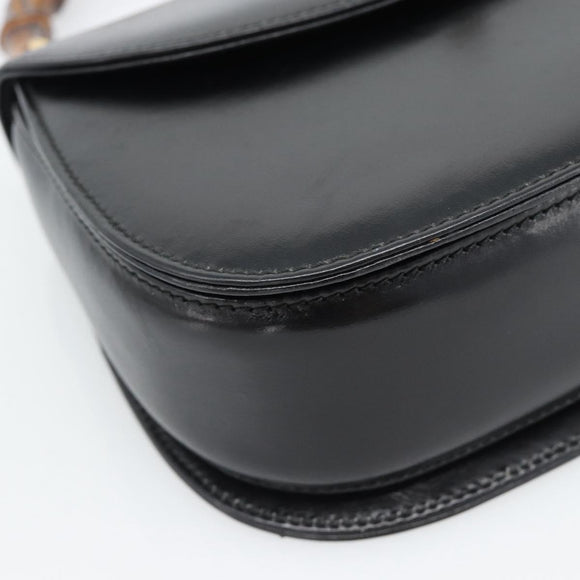 GUCCI Bamboo Hand Bag Leather 2way Black Gold 000 2046 0188 Auth 188235V
