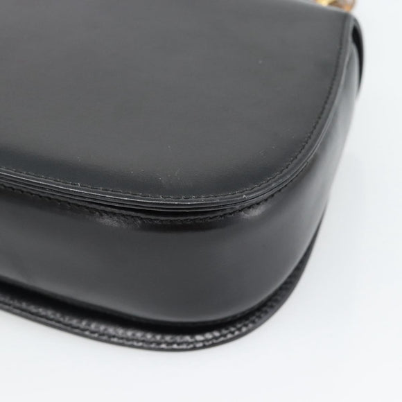 GUCCI Bamboo Hand Bag Leather 2way Black Gold 000 2046 0188 Auth 188235V