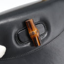 GUCCI Bamboo Hand Bag Leather 2way Black Gold 000 2046 0188 Auth 188235V-14