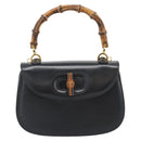GUCCI Bamboo Hand Bag Leather 2way Black Gold 000 2046 0188 Auth 188235V-2