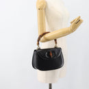 GUCCI Bamboo Hand Bag Leather 2way Black Gold 000 2046 0188 Auth 188235V-22