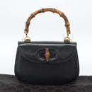 GUCCI Bamboo Hand Bag Leather 2way Black Gold 000 2046 0188 Auth 188235V-23