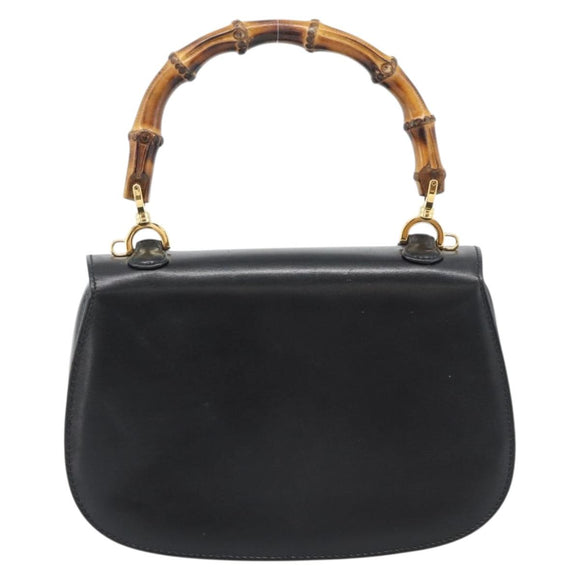 GUCCI Bamboo Hand Bag Leather 2way Black Gold 000 2046 0188 Auth 188235V