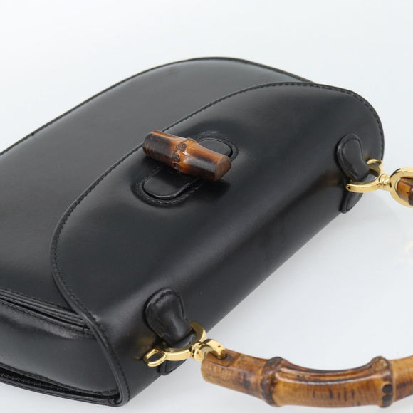 GUCCI Bamboo Hand Bag Leather 2way Black Gold 000 2046 0188 Auth 188235V
