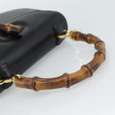 GUCCI Bamboo Hand Bag Leather 2way Black Gold 000 2046 0188 Auth 188235V-7