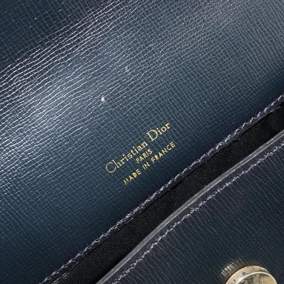 Christian Dior Hand Bag Leather Navy Gold Auth 188236A