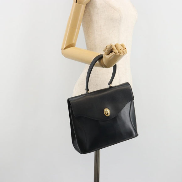Christian Dior Hand Bag Leather Navy Gold Auth 188236A