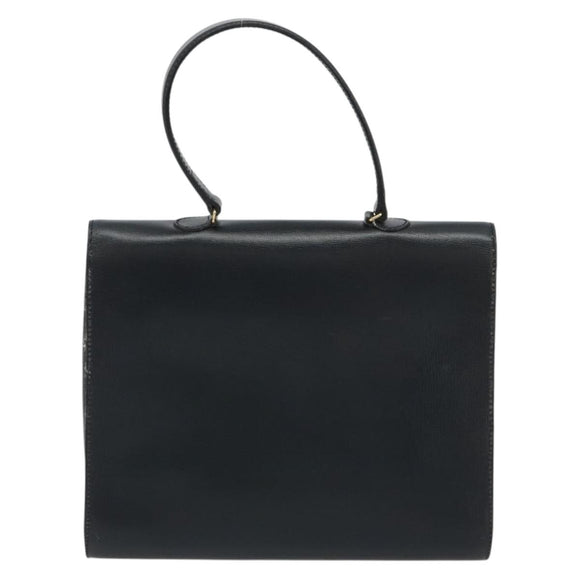 Christian Dior Hand Bag Leather Navy Gold Auth 188236A