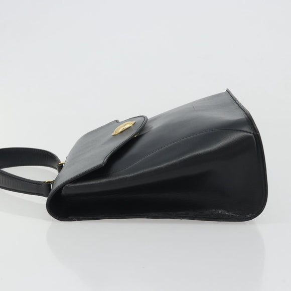 Christian Dior Hand Bag Leather Navy Gold Auth 188236A