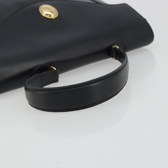 Christian Dior Hand Bag Leather Navy Gold Auth 188236A