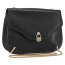 CELINE Chain Shoulder Bag Leather Black Gold Auth 188237-1