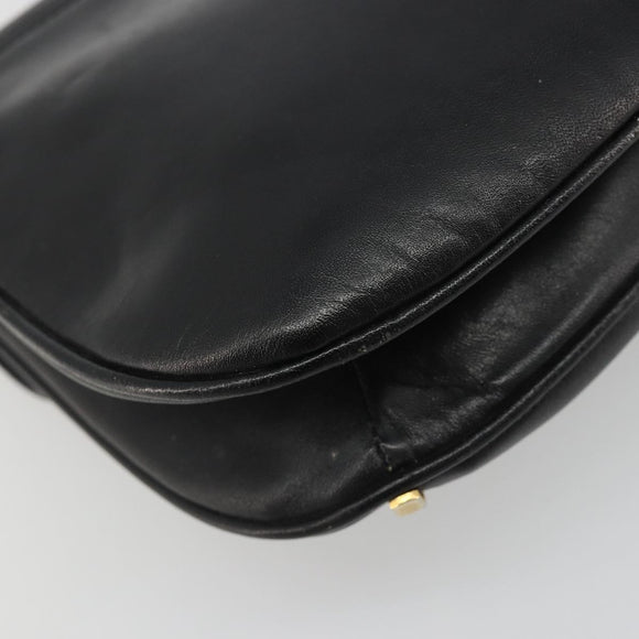 CELINE Chain Shoulder Bag Leather Black Gold Auth 188237