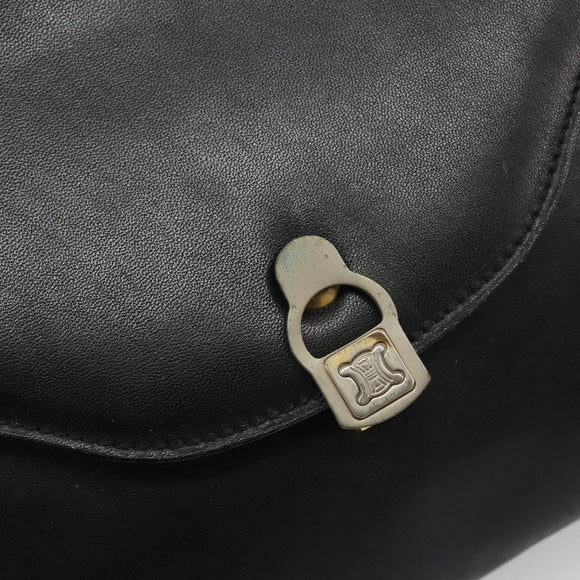 CELINE Chain Shoulder Bag Leather Black Gold Auth 188237