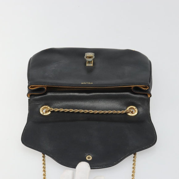 CELINE Chain Shoulder Bag Leather Black Gold Auth 188237