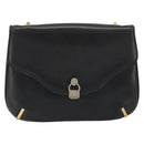 CELINE Chain Shoulder Bag Leather Black Gold Auth 188237-13