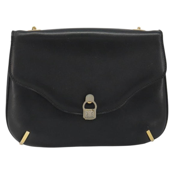CELINE Chain Shoulder Bag Leather Black Gold Auth 188237