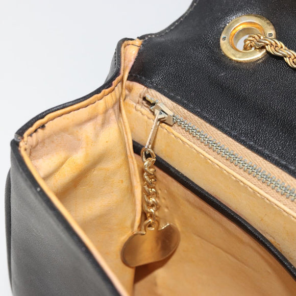 CELINE Chain Shoulder Bag Leather Black Gold Auth 188237
