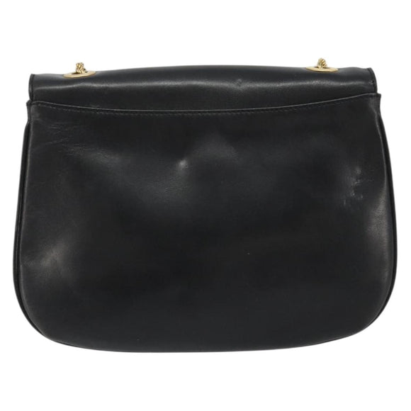 CELINE Chain Shoulder Bag Leather Black Gold Auth 188237