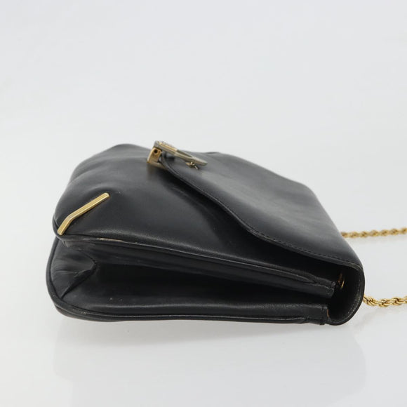 CELINE Chain Shoulder Bag Leather Black Gold Auth 188237