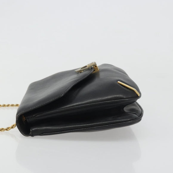 CELINE Chain Shoulder Bag Leather Black Gold Auth 188237