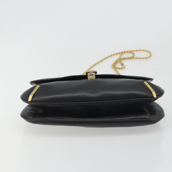 CELINE Chain Shoulder Bag Leather Black Gold Auth 188237