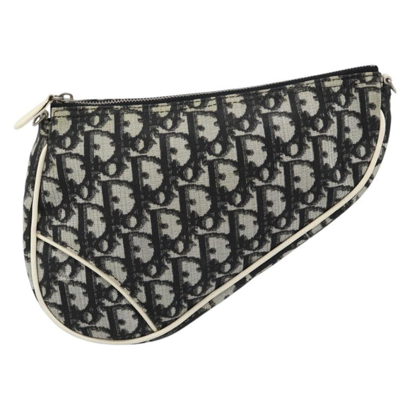 Christian Dior Trotter Canvas Saddle Pouch PVC Black Silver Auth 188238