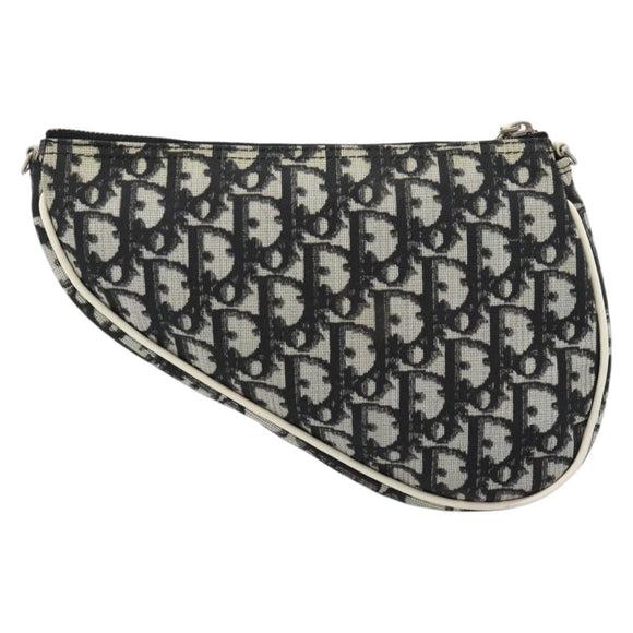 Christian Dior Trotter Canvas Saddle Pouch PVC Black Silver Auth 188238