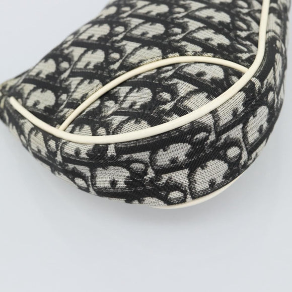 Christian Dior Trotter Canvas Saddle Pouch PVC Black Silver Auth 188238