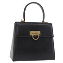 Salvatore Ferragamo Gancini Hand Bag Leather Black Gold Auth 188245-1