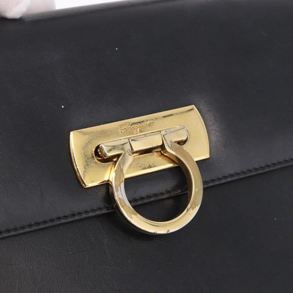 Salvatore Ferragamo Gancini Hand Bag Leather Black Gold Auth 188245