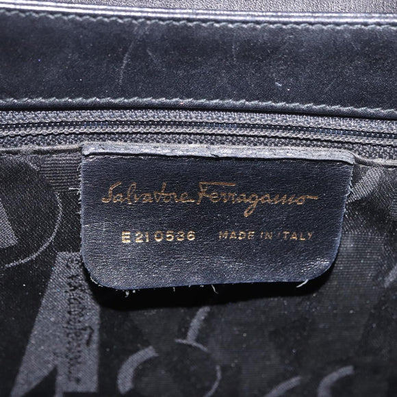 Salvatore Ferragamo Gancini Hand Bag Leather Black Gold Auth 188245