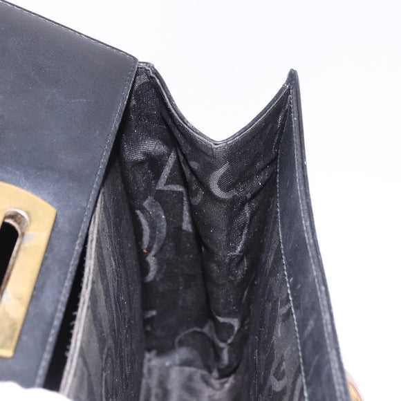 Salvatore Ferragamo Gancini Hand Bag Leather Black Gold Auth 188245