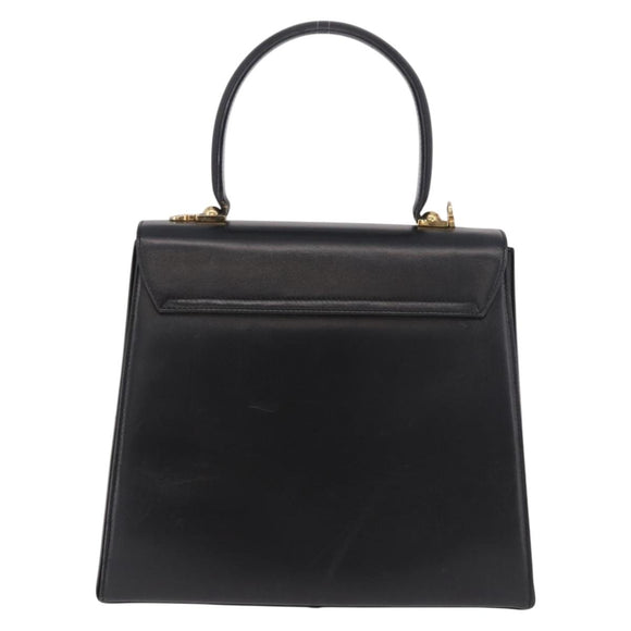 Salvatore Ferragamo Gancini Hand Bag Leather Black Gold Auth 188245