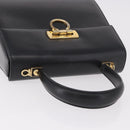 Salvatore Ferragamo Gancini Hand Bag Leather Black Gold Auth 188245-7