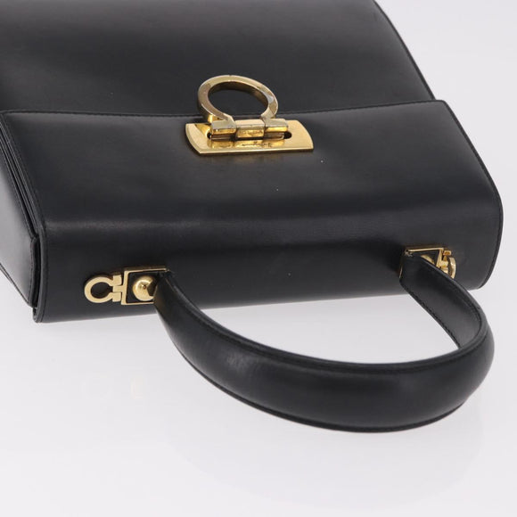 Salvatore Ferragamo Gancini Hand Bag Leather Black Gold Auth 188245