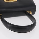 Salvatore Ferragamo Gancini Hand Bag Leather Black Gold Auth 188245-8