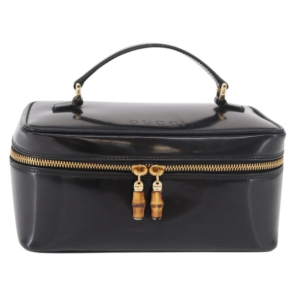 GUCCI Vanity Hand Bag Patent Leather Black Gold 032 1956 0150 Auth 188246