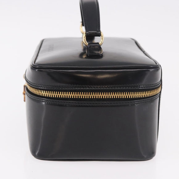GUCCI Vanity Hand Bag Patent Leather Black Gold 032 1956 0150 Auth 188246