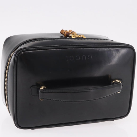 GUCCI Vanity Hand Bag Patent Leather Black Gold 032 1956 0150 Auth 188246