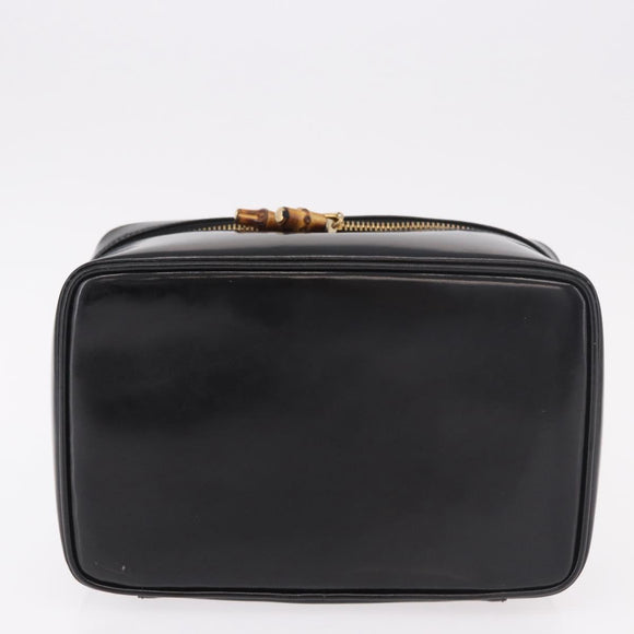 GUCCI Vanity Hand Bag Patent Leather Black Gold 032 1956 0150 Auth 188246
