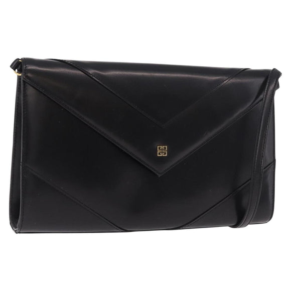 GIVENCHY Shoulder Bag Leather Black Gold Auth 188247