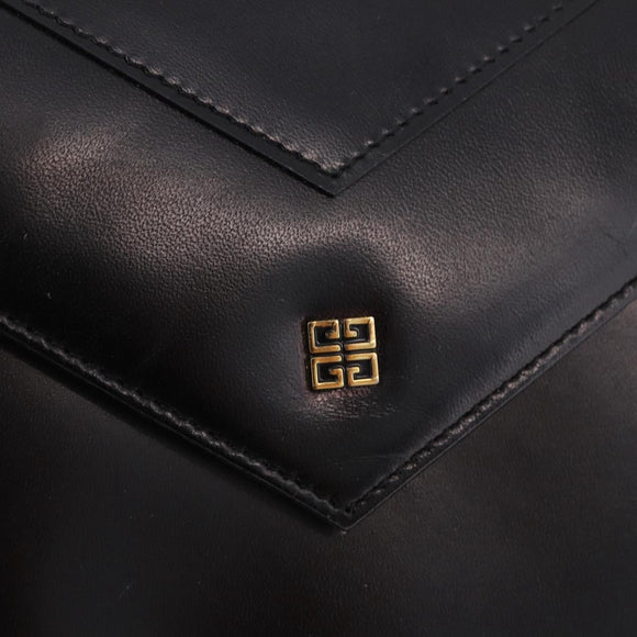 GIVENCHY Shoulder Bag Leather Black Gold Auth 188247