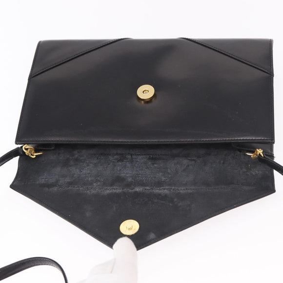 GIVENCHY Shoulder Bag Leather Black Gold Auth 188247