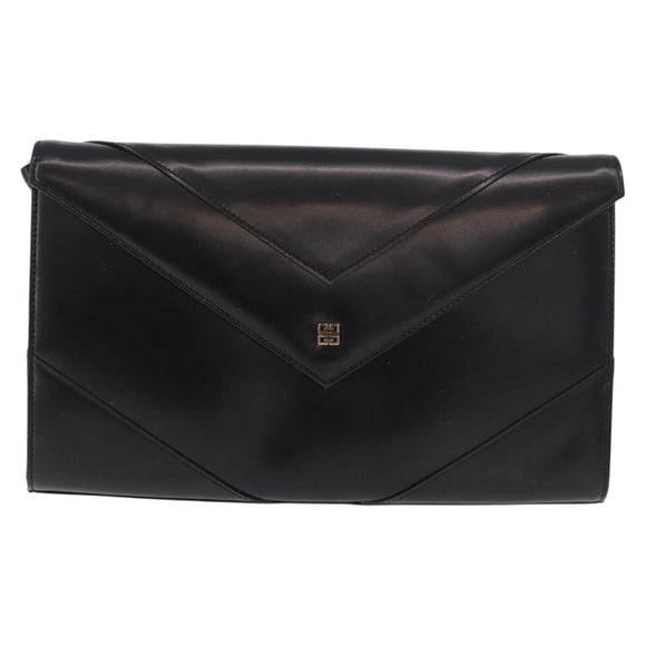 GIVENCHY Shoulder Bag Leather Black Gold Auth 188247