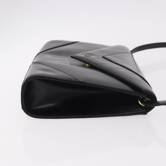 GIVENCHY Shoulder Bag Leather Black Gold Auth 188247