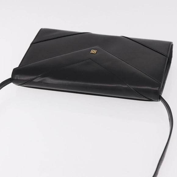 GIVENCHY Shoulder Bag Leather Black Gold Auth 188247
