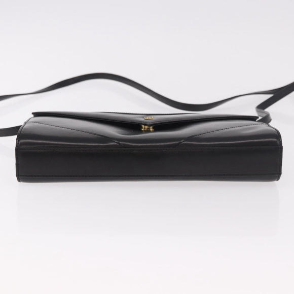 GIVENCHY Shoulder Bag Leather Black Gold Auth 188247